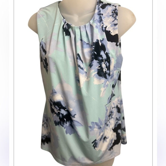 Calvin Klein Womens Blue Sleeveless Floral Print Tunic Blouse Size Large - Picture 1 of 7